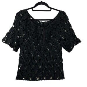 Unbranded Black Crochet Boho Witchy Grandmacore Top Women's Size M